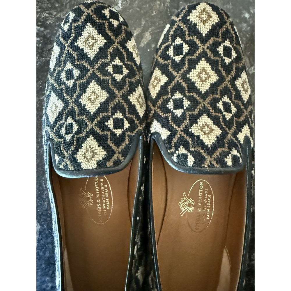 Stubbs & Wootton Palm Beach Needlepoint Loafers Slippers Geometric Women 9.5 - Picture 11 of 16
